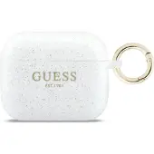 GUESS Schutzhülle für AirPods Pro 3, Silicone Glitter Case, Weiß