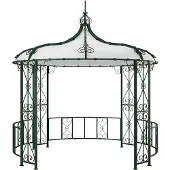Vente-unique Gartenpavillon aus Metall mit Schmiedeeisenoptik Durchmesser 300 x H 305 cm - Grün - TILCARA