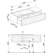 Keuco Edition 11 Waschtischunterbau 1400 x 350 x 535 mm links (1055 mm Öffnung) mit 1 Auszug - Anthrazit Glas / Lack Matt - 31163110000