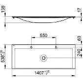 Keuco Edition 11 Keramik-Doppelwaschtisch 1405 x 538 mm für 1-Loch-Armaturen - weiß - 31160311402