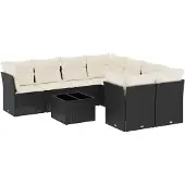 vidaXL 9-tlg. Garten-Sofagarnitur mit Kissen Schwarz Poly Rattan