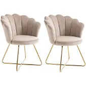 Vente-unique Stuhl 2er-Set - Samt & Metall - Beige & Goldfarben - FIORI II