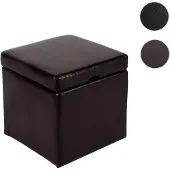 Mendler Hocker Sitzwürfel Sitzhocker Aufbewahrungsbox Onex, mit Deckel, Leder + Kunstleder, 45x44x44cm FSC ~ braun