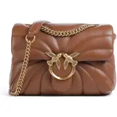Pinko Leder Umhängetasche Schultertasche Love Puff Mini CL Sheep Nappa Quilt Brown - Lion - Antique Gold hellbraun
