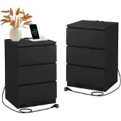 Vasagle Nachttisch 2er Set, mit Steckdosenleiste, Beistelltisch mit 3 Schubladen LETB35831B56