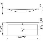 Keuco Edition 11 Keramik-Waschtisch 1405 x 538 mm für 1-Loch-Armaturen - weiß - 31160311401