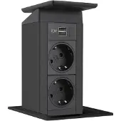 Evoline Port Push schwarz 2x Schuko + USB-A + USB-C Charger Wippdeckel schwarz