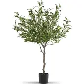 TecTake Künstlicher Olivenbaum Oleand - Mediterrane Kunstpflanze mit realistischen Blättern und Oliven - Pflegeleicht und vielseitig einsetzbar - Inklusive stabilem Blumentopf - Höhe: 120 cm