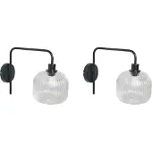 Beliani Wandlampen 2er Set Schwarz aus Eisen Glas Industrial Style Modernes Design Eleganter Stil Schlafzimmer Wohnzimmer Flur