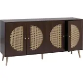 Mendler Sideboard MCW-P49, Schrank Kommode mit Türen Anrichte Staufächer, Poly-Rattan MDF Melamin 80x160x40cm Walnuss-Optik