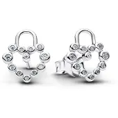 Pandora 294419C01 Damen-Ohrringe Funkelndes Herzschloss Ohrstecker Silber