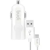 Budi , Kfz-Ladegerät USB 12W LED mit USB-C Kabel, Weiß