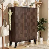 OKWISH Schuhschrank mit 5 Fächern Einlegeböden Holzmaserung 80x35.5x110cm Dunkelholz