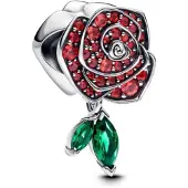 Pandora 793201C02 Silber-Charm Funkelnde Blühende Rose Rot