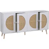 Mendler Sideboard MCW-P49, Schrank Kommode mit Türen Anrichte Staufächer, Poly-Rattan MDF Melamin 80x160x40cm weiß