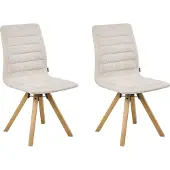 Beliani Drehbarer Esszimmerstuhl 2er Set Hellbeige Stoff Braune Holzbeine Gepolstert Moderner Stil Drehstühle Polsterstühle Esszimmer