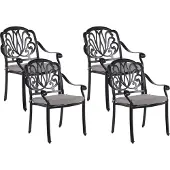 Beliani Stuhl 4er Set Gartenstuhl Balkonstuhl Aluminium 4 Sitzkissen Schwarz