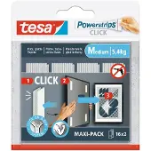 TESA Powerstrips CLICK MEDIUM, 5,4 kg, 16 x 2 Streifen Multipack, selbstklebend, für Wandbefestigung