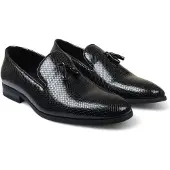 Infinity Leather Herren Schwarze formelle Quasten-Loafer Slip-On-Lederschuhe
