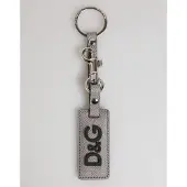 Dolce&Gabbana Grauer Leder-Logo-Metallring-Schlüsselanhänger für Männer