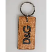 Dolce&Gabbana Brauner Leder-Logo-Metallring-Schlüsselanhänger für Männer