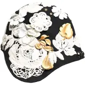 Dolce&Gabbana Schwarzer Wollhut mit weißen Blumen und goldenen Blättern