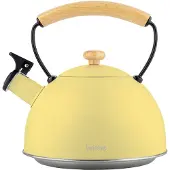 Briebe Pastel Wasserkessel Induktion Flötenkessel 2,5L Edelstahl, Retro Holzgriff, Gelb