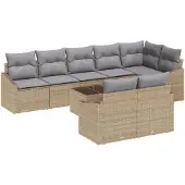 vidaXL Gartensofa-set 9 Stk. Beige und Hellgrau Poly-Rattan