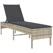 vidaXL Sonnenliege mit Auflage Hellgrau 55x200x44 cm Poly Rattan