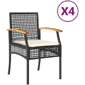 vidaXL Gartenstühle mit Kissen 4 Stk. Schwarz Poly Rattan Akazienholz