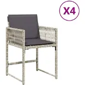 vidaXL Gartenstühle mit Kissen 4 Stk. Hellgrau Poly Rattan