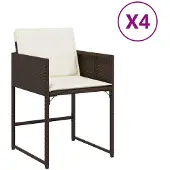 vidaXL Gartenstühle mit Kissen 4 Stk. Braun Poly Rattan