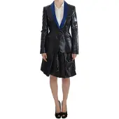 Exte Schwarzes Blazer-Rock-Anzug mit blauen Kontrasten