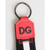 Dolce&Gabbana Rot Weiß DG Logo Polyester Messing Halter Schlüsselanhänger Schlüsselring