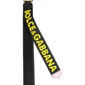 Dolce&Gabbana Schwarzer Gelber Logo Leder Messing Halter Schlüsselanhänger Schlüsselring
