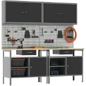 vidaXL Werkbank-Set 8 pcs Schwarz und Grau Pulverbeschichteter Stahl
