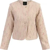 Faina Kurze Blazerjacke Damen Rosa Wollweisser Streifen