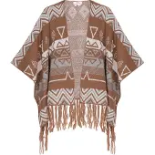 Usha Poncho Damen Kamel Mehrfarbig