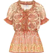 Usha Blusenshirt mit Rüschenärmeln Damen Orange Mehrfarbig