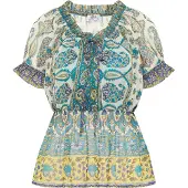 Usha Blusenshirt Damen Blau Mehrfarbig