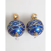 Dolce&Gabbana Goldene Messing Blaue Weihnachtsball Kristall Tropfen Clip-On Ohrringe