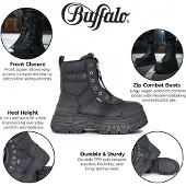 Buffalo Damen Schwarze Chunky Plateau-Kampfstiefel mit Frontreißverschluss - Fusion