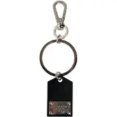 Dolce&Gabbana Schwarze Sint-Glasplatte DG-Logo Metallplatte Schlüsselanhänger Schlüsselring