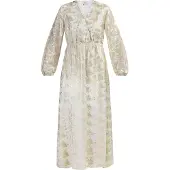 IZIA Maxikleid mit Stickerei Damen Wollweiss mit Goldenen Blumen