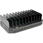 Tripp Lite U280-010-ST-CEE 10-Port-USB-Ladestation mit einstellbarem Speicher, 12 V 8 A (96 W) USB-Ladegerät-Ausgang, Schuko-Netzkabel, Jede Marke, USB, Schwarz