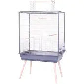 Zolux Erhöhter Drahtkäfig für Vögel – Für Wellensittiche, Nymphensittiche und Kanarienvögel – 81 x 48 x 152 cm – N?olife – Grau