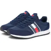 Tommy Hilfiger für Herren. EM0EM01709 Turnschuhe mit Logo und Texturmix navy (41), Blau, Wohnung, Schnürsenkel, Lässig, Nachhaltig, Recyceltes
