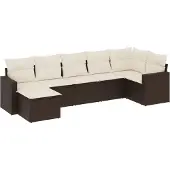 vidaXL 7-tlg. Garten-Sofagarnitur mit Kissen Braun Poly Rattan