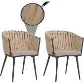 Mendler 2er-Set Aluminium-Gartenstuhl MCW-N38, Outdoor Stuhl Armlehne, Olefin Seilgeflecht Rope creme Kissen hellbraun