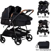 Chipolino Kinderwagen fü r Zwillinge, Kinder mit ungleichen Sternen - Combinovan Duo Smart Blackberry